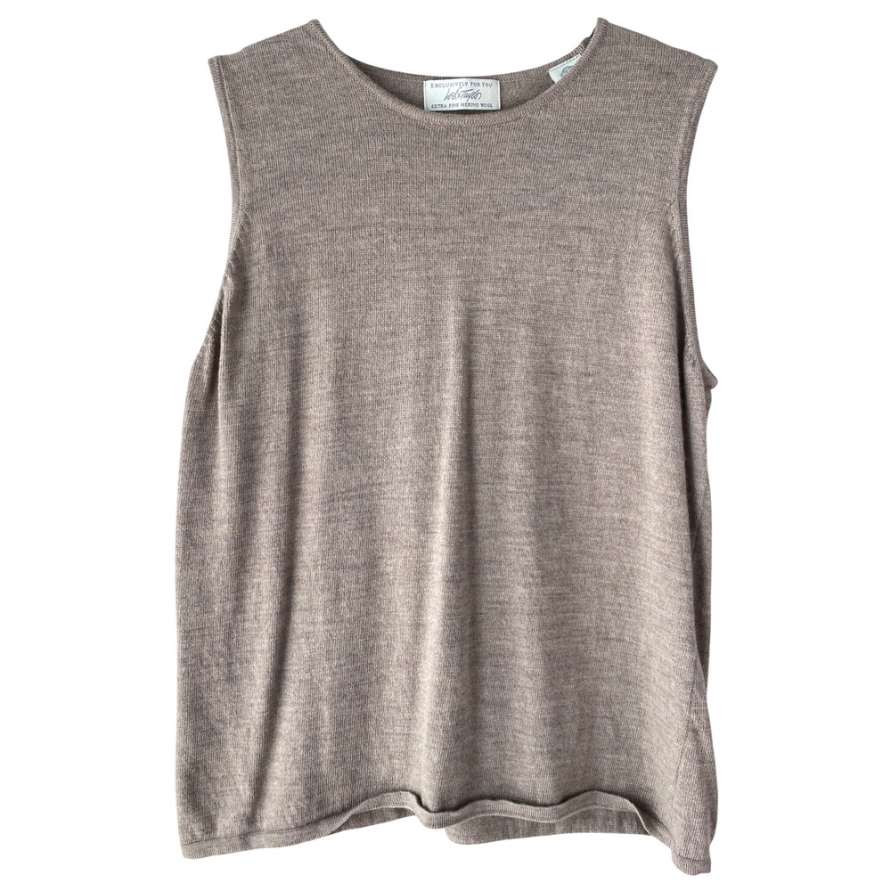 Lord & Taylor Womens 100% Merino Wool Sleeveless Top L Tan Vintage Minimal
